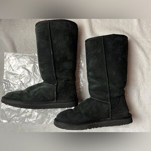 UGG Australia 5815 Black Suede Sheepskin Classic Tall Boots US 6 / EUR 37